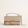 Kleine Venezia-Tasche aus beigem Leder mit Golddetails