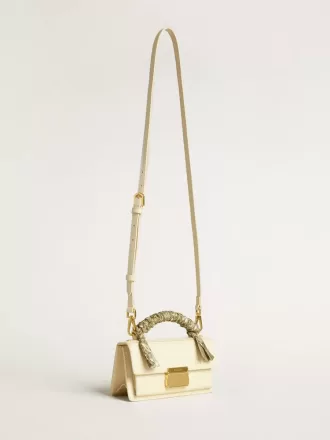 Kleine Venezia-Tasche aus butterfarbenem Leder mit geflochtenem Schal