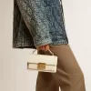 Kleine Venezia-Tasche aus butterfarbenem Leder mit Golddetails