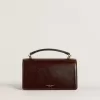 Kleine Venezia-Tasche aus dunkelbraunem laminiertem Leder mit goldenen Details