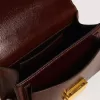 Kleine Venezia-Tasche aus dunkelbraunem laminiertem Leder mit goldenen Details
