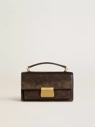 Kleine Venezia-Tasche aus dunkelbraunem Leder mit goldener Schnalle
