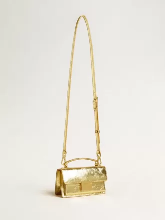 Kleine Venezia-Tasche aus goldfarbenem Metallic-Leder mit goldenen Details