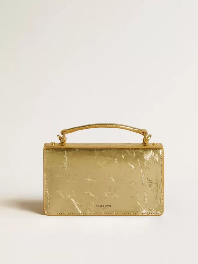Kleine Venezia-Tasche aus goldfarbenem Metallic-Leder mit goldenen Details
