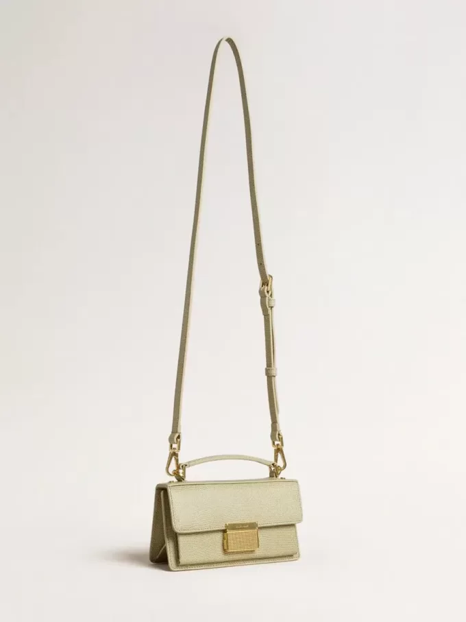 Kleine Venezia-Tasche aus hellgrünem Leder mit Python-Print und goldenen Details Kleine Venezia-Tasche aus hellgrünem Leder mit Python-Print und goldenen Details