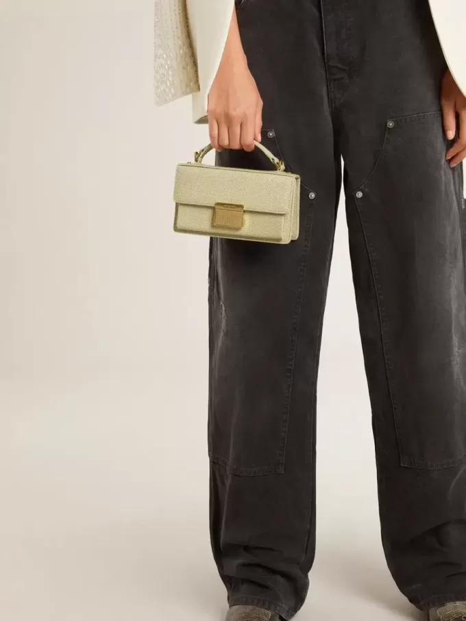 Kleine Venezia-Tasche aus hellgrünem Leder mit Python-Print und goldenen Details Kleine Venezia-Tasche aus hellgrünem Leder mit Python-Print und goldenen Details
