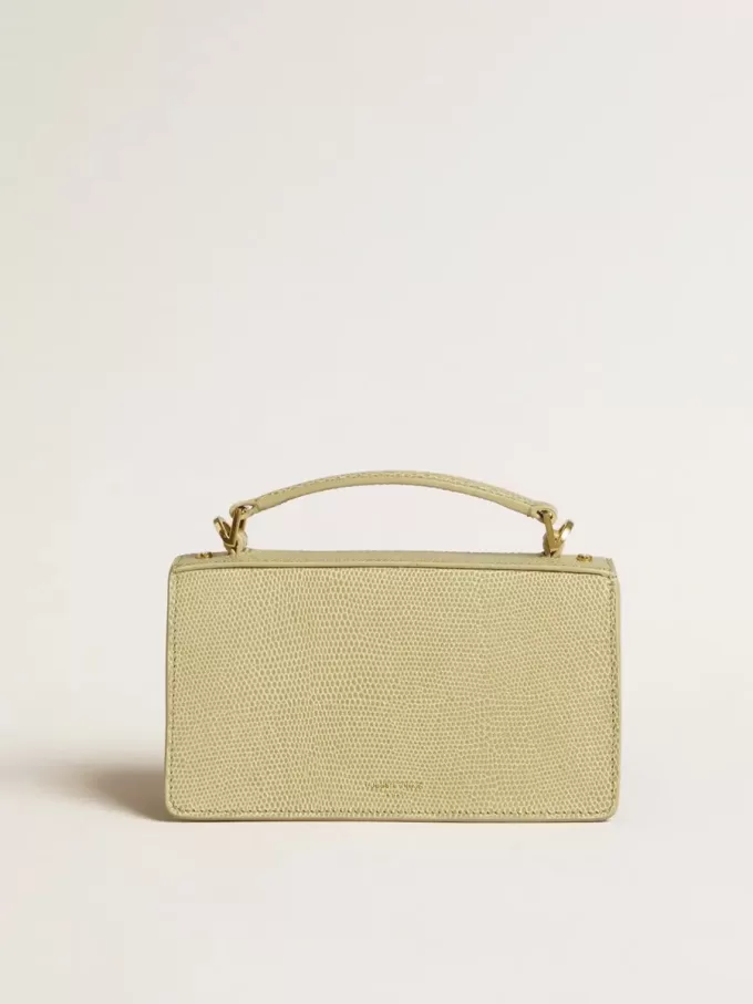 Kleine Venezia-Tasche aus hellgrünem Leder mit Python-Print und goldenen Details Kleine Venezia-Tasche aus hellgrünem Leder mit Python-Print und goldenen Details