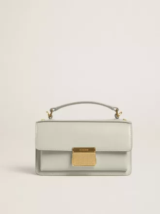 Kleine Venezia-Tasche aus mineralgrauem Leder mit Golddetails