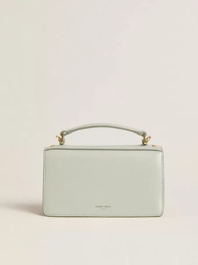 Kleine Venezia-Tasche aus mineralgrauem Leder mit Golddetails