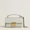 Kleine Venezia-Tasche aus mineralgrauem Leder mit Golddetails