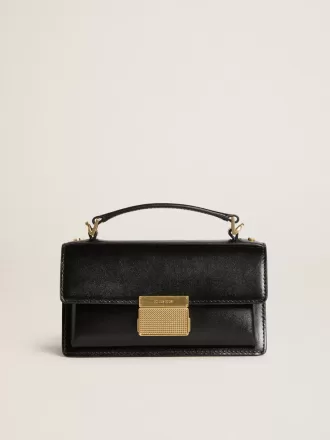 Kleine Venezia-Tasche aus schwarzem Leder mit Golddetails