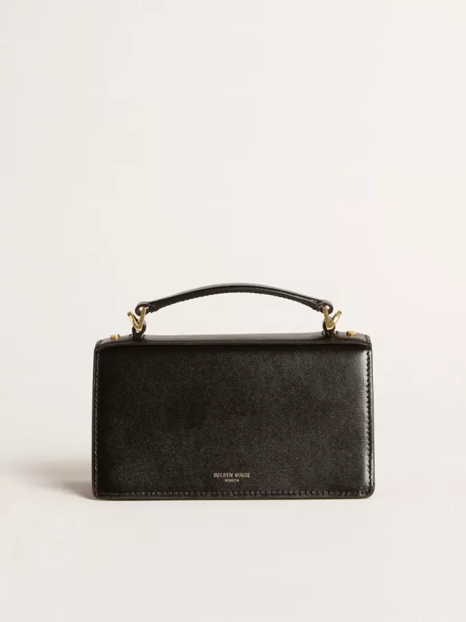 Kleine Venezia-Tasche aus schwarzem Leder mit Golddetails Kleine Venezia-Tasche aus schwarzem Leder mit Golddetails
