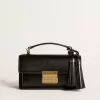 Kleine Venezia-Tasche aus schwarzem Leder mit Golddetails Kleine Venezia-Tasche aus schwarzem Leder mit Golddetails