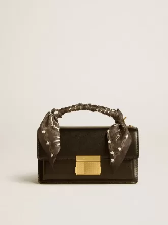 Kleine Venezia-Tasche aus schwarzem Leder mit Seidenschal
