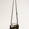 Kleine Venezia-Tasche aus schwarzem Metallic-Leder mit schwarzen Details