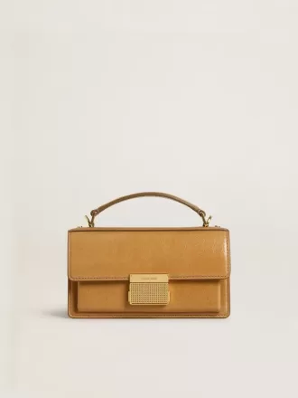Kleine Venezia-Tasche aus tabakfarbenem Leder mit goldenen Details