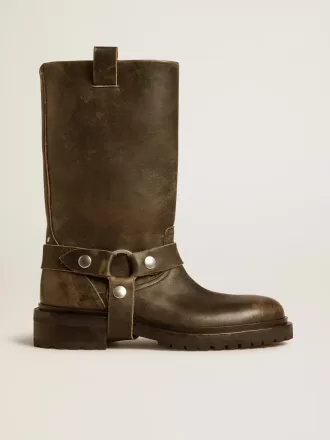 Kurt-Stiefel aus schwarzem Leder mit silberner Schnalle