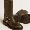 Kurt-Stiefel aus schwarzem Leder mit silberner Schnalle