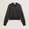 Kurzer Damenpullover aus schwarzer Wollmischung mit durchgehenden Pailletten Kurzer Damenpullover aus schwarzer Wollmischung mit durchgehenden Pailletten