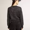 Kurzer Damenpullover aus schwarzer Wollmischung mit durchgehenden Pailletten Kurzer Damenpullover aus schwarzer Wollmischung mit durchgehenden Pailletten