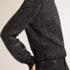 Kurzer Damenpullover aus schwarzer Wollmischung mit durchgehenden Pailletten Kurzer Damenpullover aus schwarzer Wollmischung mit durchgehenden Pailletten