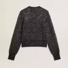 Kurzer Damenpullover aus schwarzer Wollmischung mit durchgehenden Pailletten Kurzer Damenpullover aus schwarzer Wollmischung mit durchgehenden Pailletten