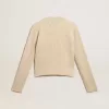 Kurzer Pullover mit Rundhalsausschnitt aus beiger Wolle mit Kristallverzierung