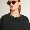 Kurzes Baumwoll-Sweatshirt für Damen mit Kristallen auf der Vorderseite
