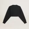 Kurzes Baumwoll-Sweatshirt für Damen mit Kristallen auf der Vorderseite