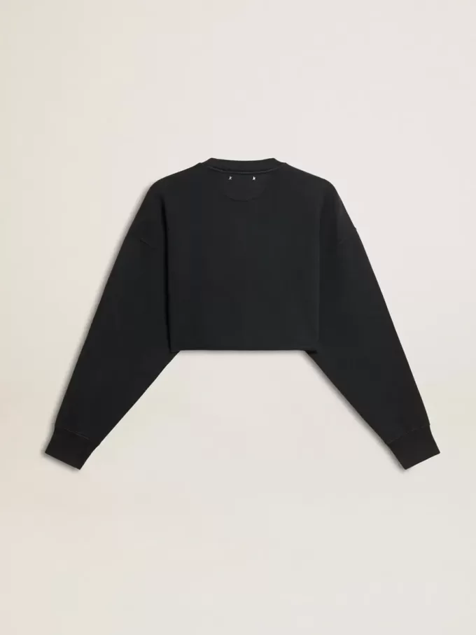 Kurzes Baumwoll-Sweatshirt für Damen mit Kristallen auf der Vorderseite