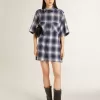 Kurzes Hemdkleid für Damen mit 3D-Schachbrettmuster und Stickerei