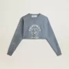 Kurzes Sweatshirt in Babyblau mit Used-Look