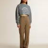 Kurzes Sweatshirt in Babyblau mit Used-Look