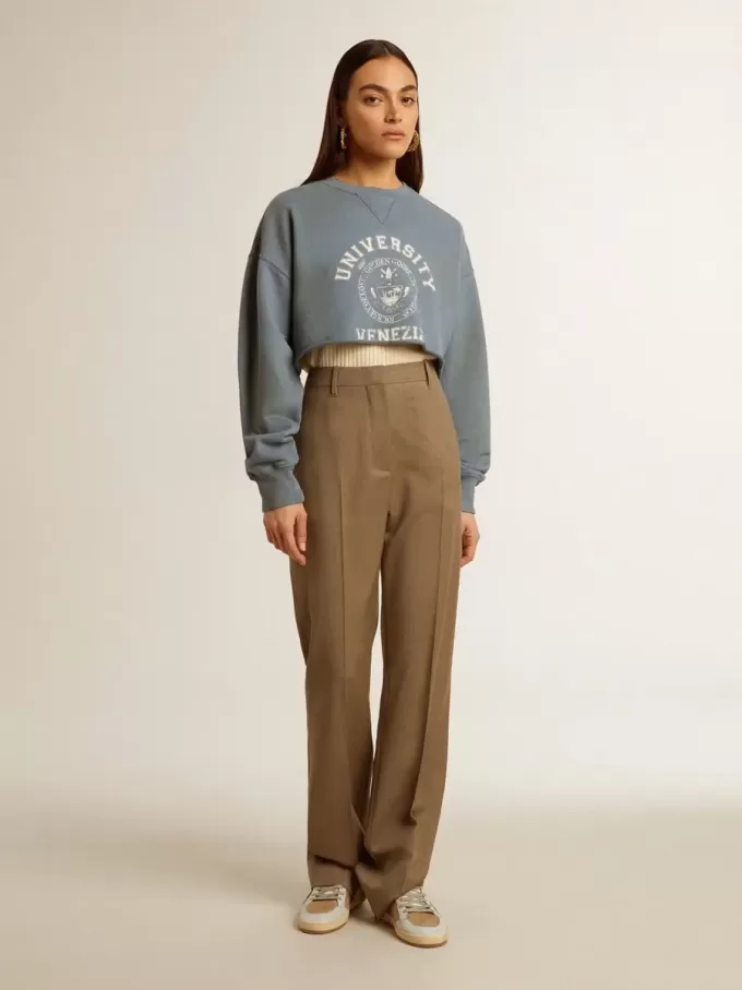 Kurzes Sweatshirt in Babyblau mit Used-Look