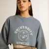 Kurzes Sweatshirt in Babyblau mit Used-Look