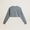 Kurzes Sweatshirt in Babyblau mit Used-Look