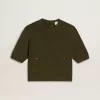 Kurzärmeliger Damenpullover aus militärgrüner Baumwolle