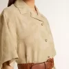 Kurzärmeliges Hemdkleid für Damen aus beigem Jacquard mit Blumenmuster