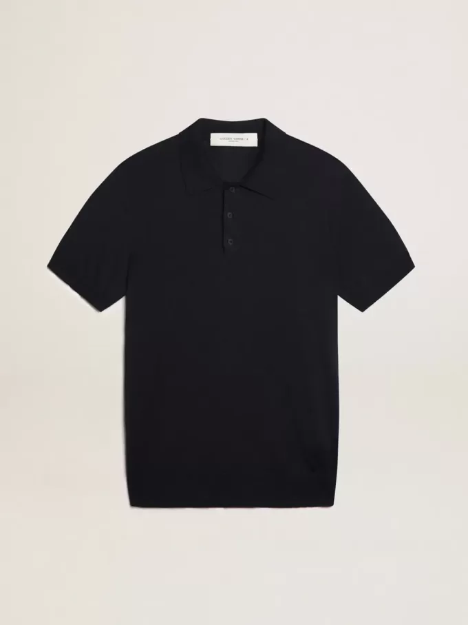 Kurzärmeliges Herren-Poloshirt aus marineblauer Merinowolle Kurzärmeliges Herren-Poloshirt aus marineblauer Merinowolle