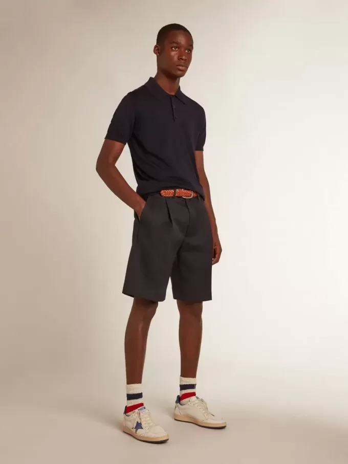 Kurzärmeliges Herren-Poloshirt aus marineblauer Merinowolle Kurzärmeliges Herren-Poloshirt aus marineblauer Merinowolle