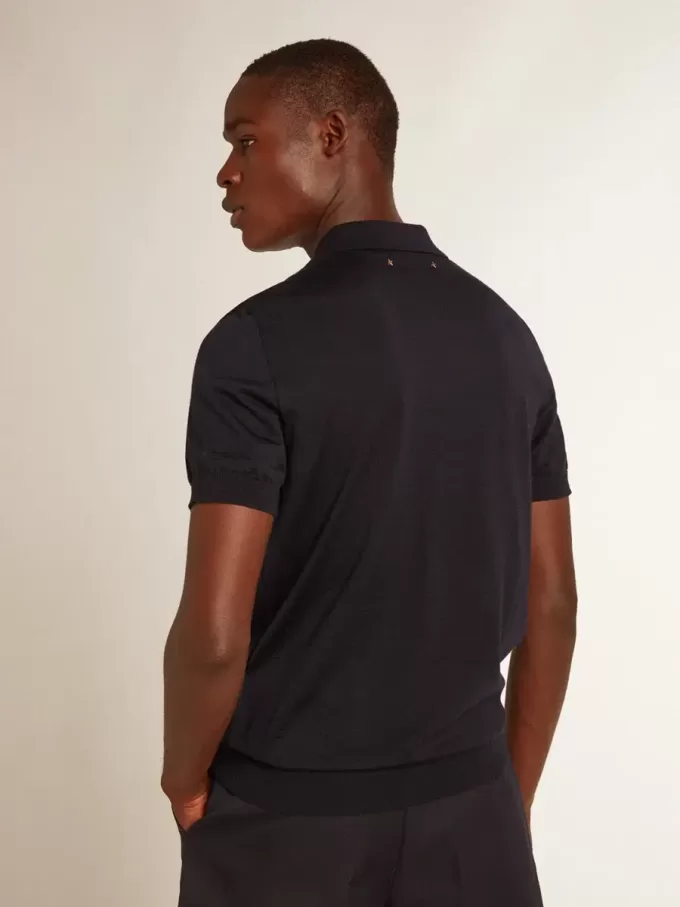 Kurzärmeliges Herren-Poloshirt aus marineblauer Merinowolle Kurzärmeliges Herren-Poloshirt aus marineblauer Merinowolle