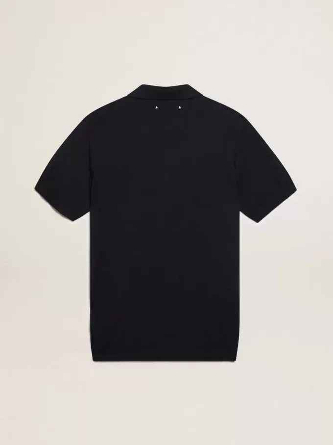 Kurzärmeliges Herren-Poloshirt aus marineblauer Merinowolle Kurzärmeliges Herren-Poloshirt aus marineblauer Merinowolle