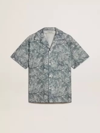 Kurzärmeliges Popeline-Hemd im Pyjama-Stil für Herren mit blau-weißem Marine-Print