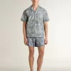 Kurzärmeliges Popeline-Hemd im Pyjama-Stil für Herren mit blau-weißem Marine-Print Kurzärmeliges Popeline-Hemd im Pyjama-Stil für Herren mit blau-weißem Marine-Print