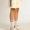 Lange gerippte Socken in Vintage-Weiß mit schwarzem Streifen Lange gerippte Socken in Vintage-Weiß mit schwarzem Streifen