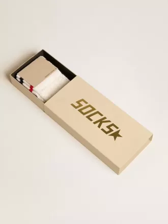 Lange gerippte Socken in Vintage-Weiß mit zweifarbigen Streifen