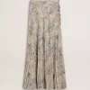 Langer Faltenrock für Damen mit mehrfarbigem Blumen-Paillettenprint Langer Faltenrock für Damen mit mehrfarbigem Blumen-Paillettenprint