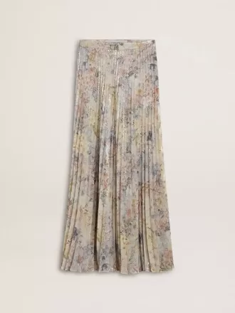 Langer Faltenrock für Damen mit mehrfarbigem Blumen-Paillettenprint