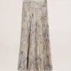 Langer Faltenrock für Damen mit mehrfarbigem Blumen-Paillettenprint Langer Faltenrock für Damen mit mehrfarbigem Blumen-Paillettenprint