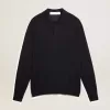Langärmliges Herren-Poloshirt aus marineblauer Merinowolle Langärmliges Herren-Poloshirt aus marineblauer Merinowolle